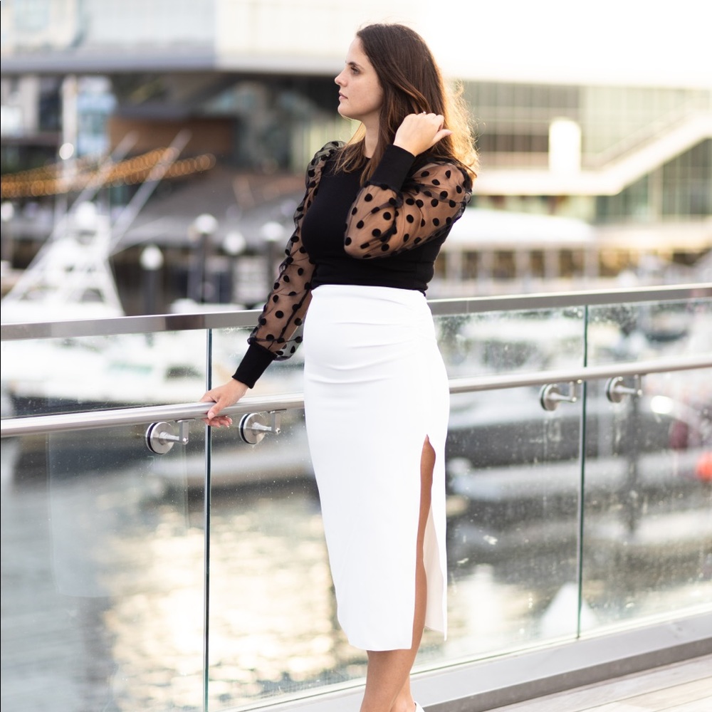 Zara White Pencil Skirt with Side Slit